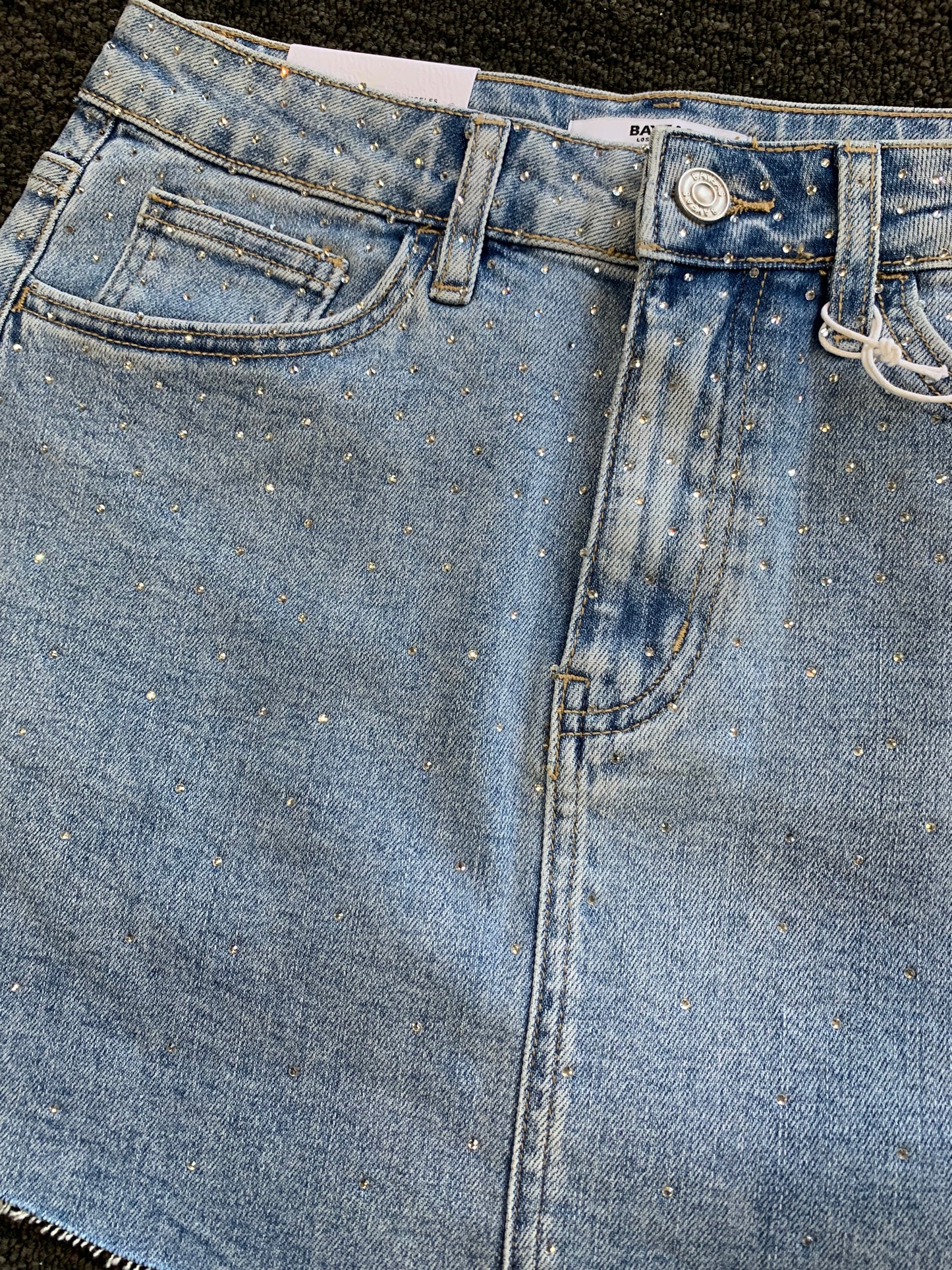 Bayeas Mid Rise Rhinestones denim skirt
