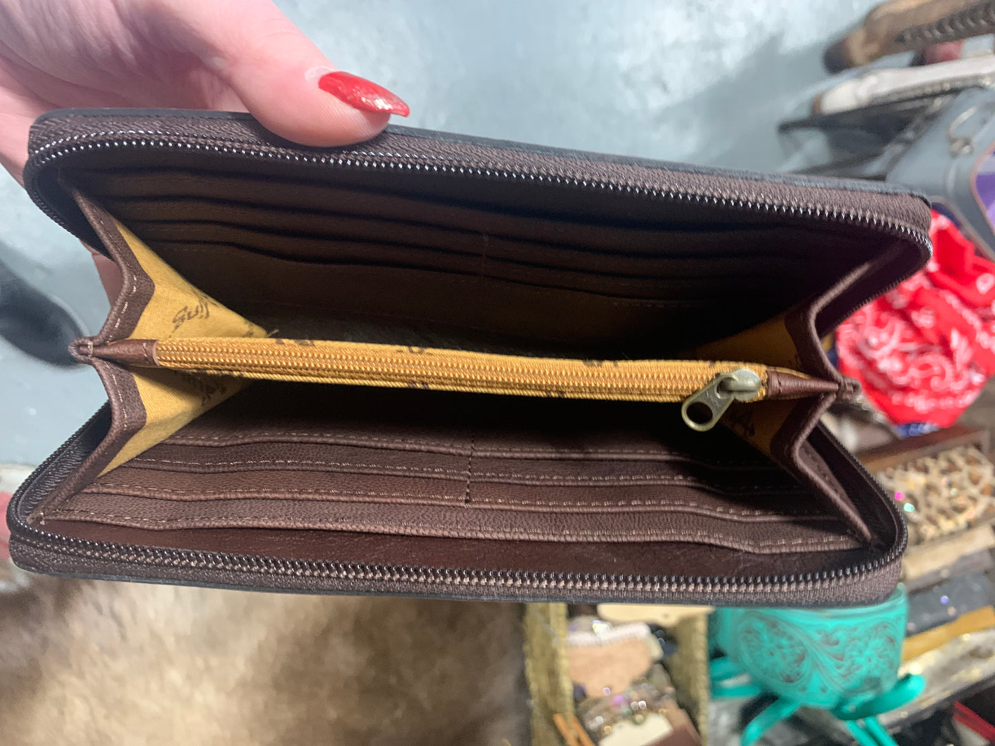 American Darling tooled red wallet