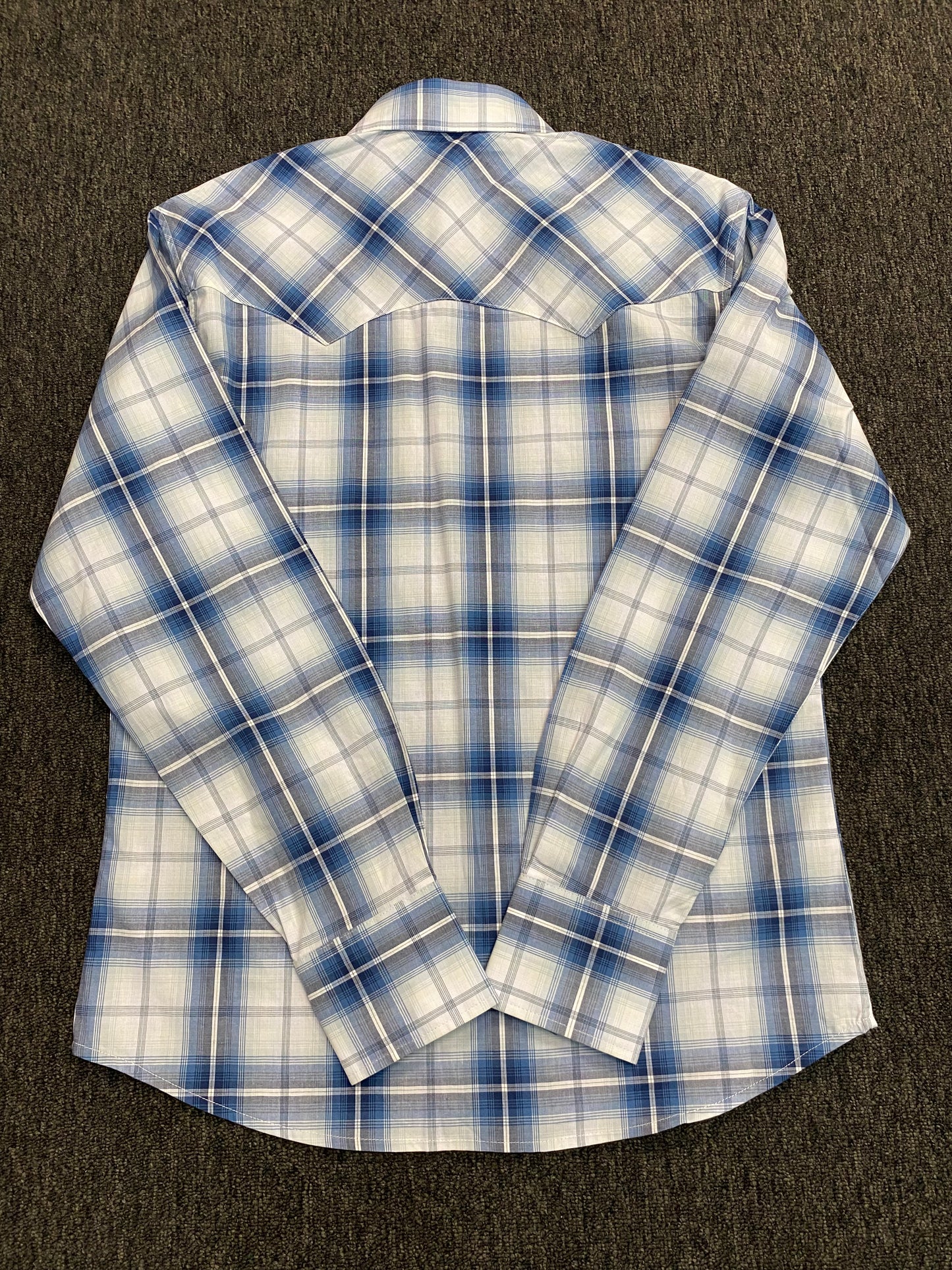 Wrangler Blue Plaid Pearl Snap Button Down