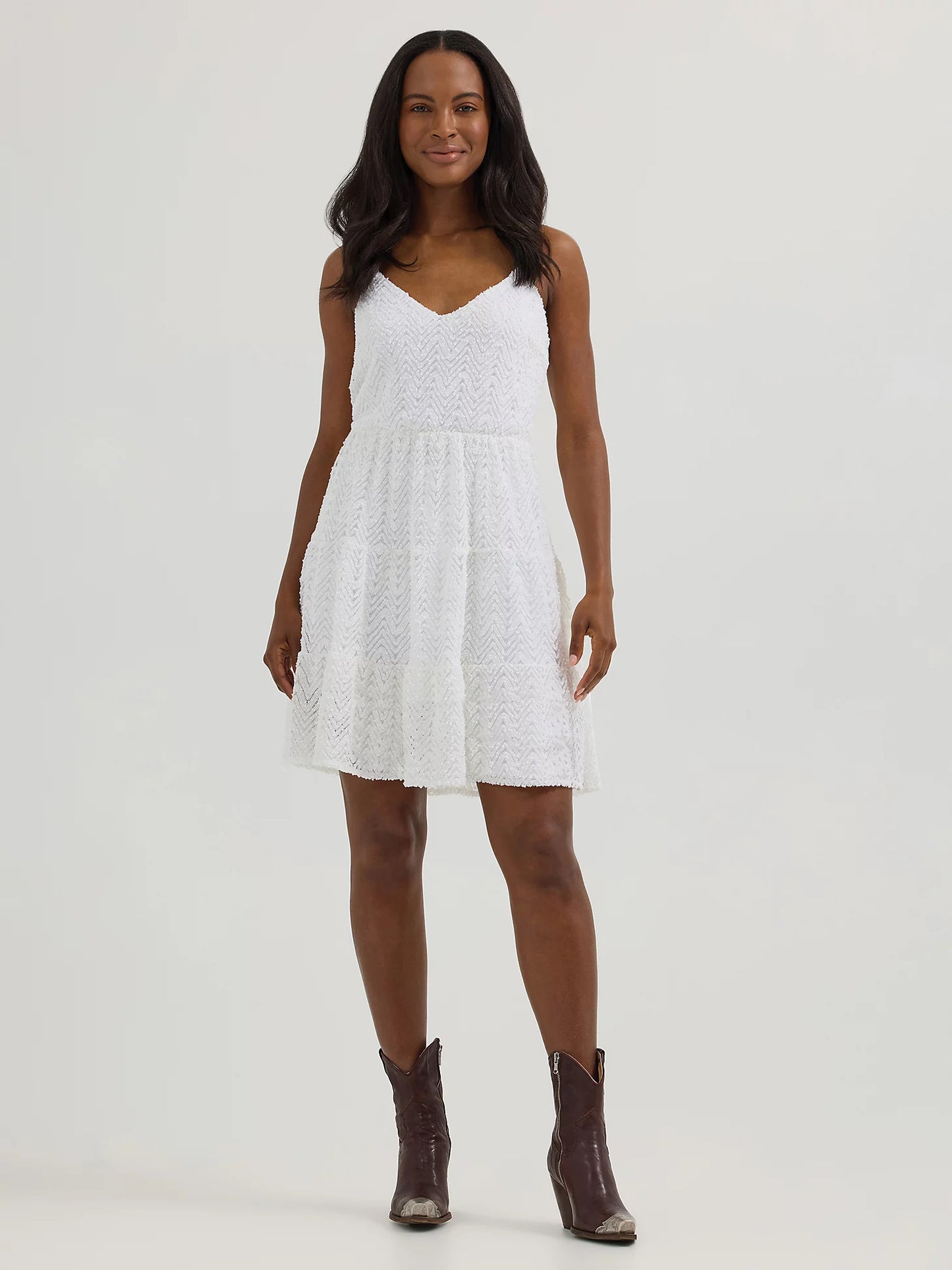 Wrangler textured tiered mini dress - white