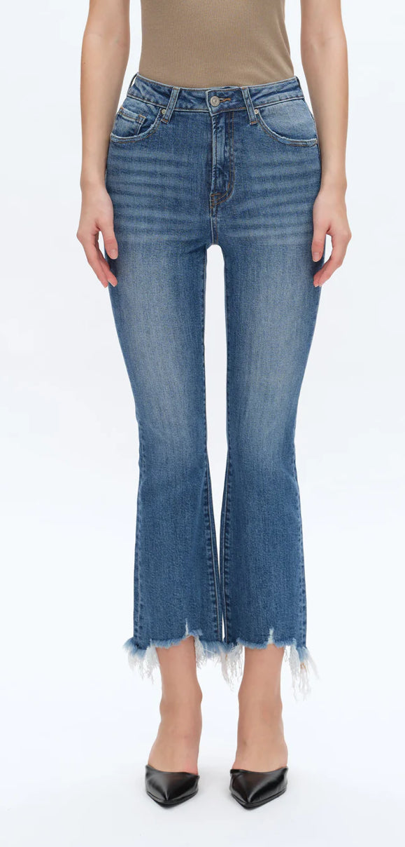 Bayeas Rita High Rise Frayed Hem Ankle Flare