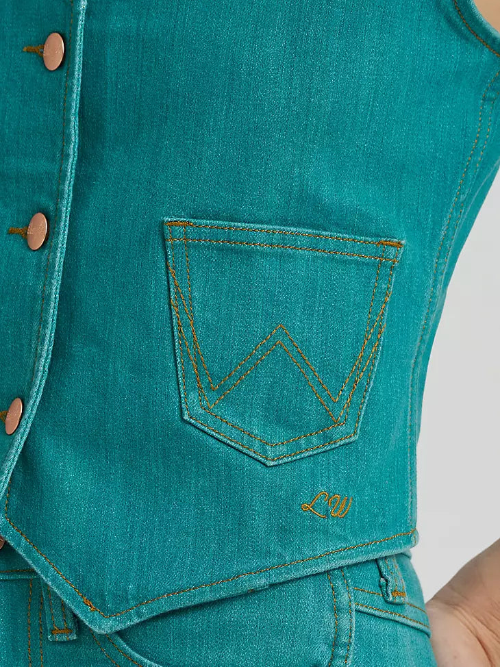 Lainey Wilson x Wrangler Turquoise denim vest
