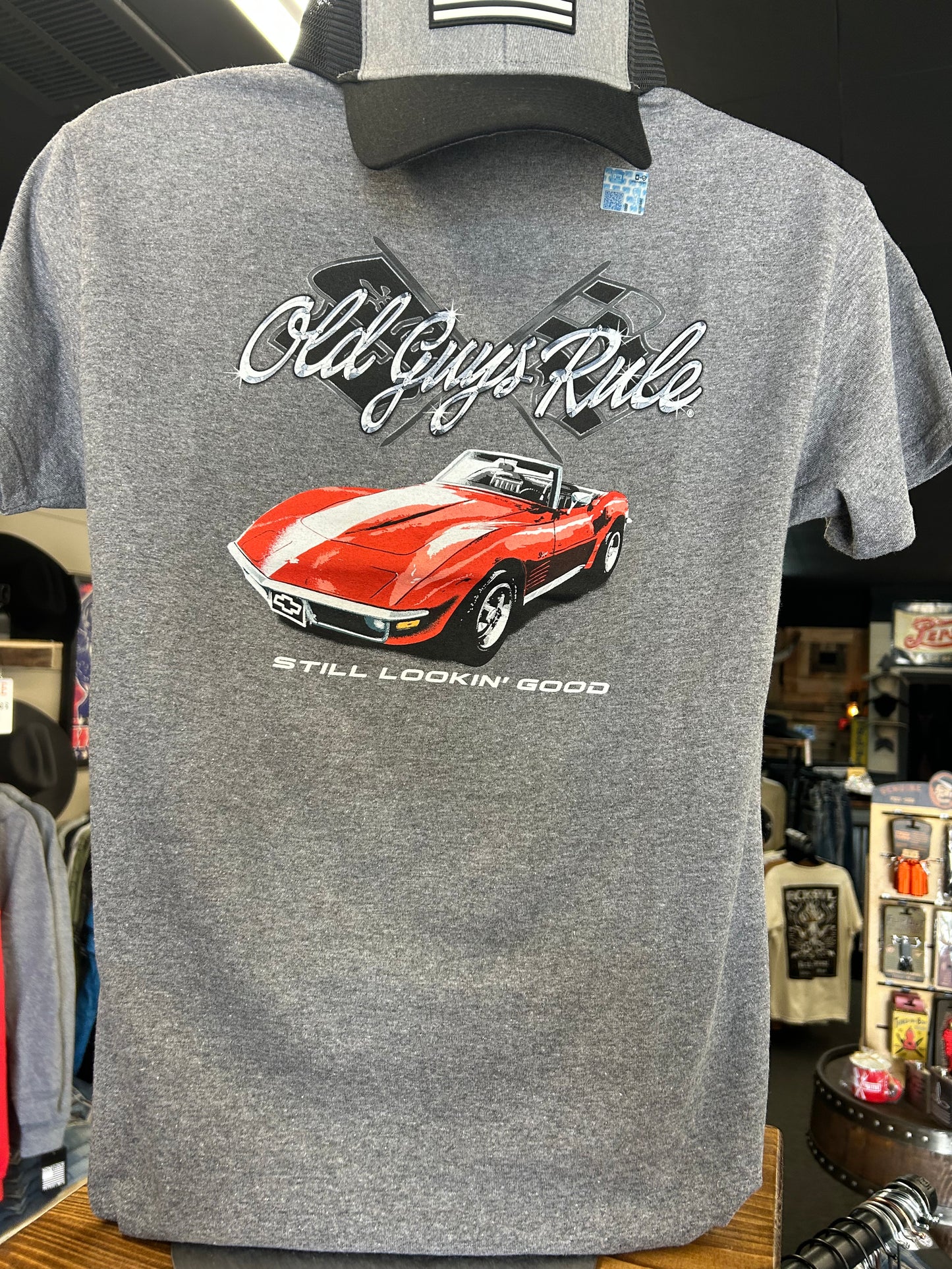 Old Guys Rule “still lookin’ good” Red Corvette Tee