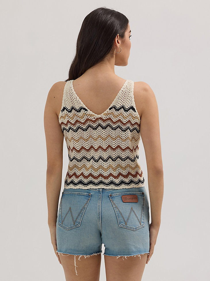 Wrangler crochet sweater tank - white chevron