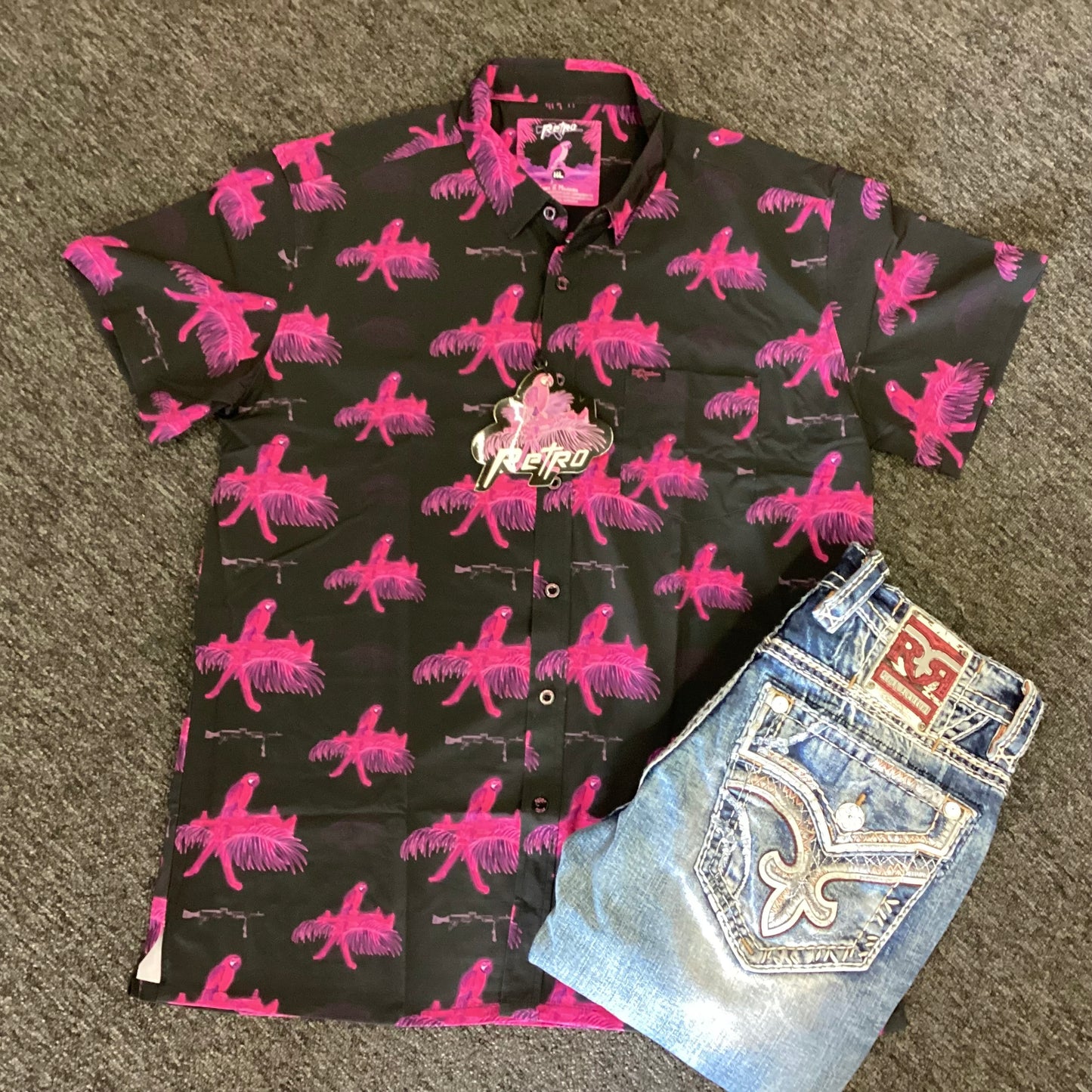 Retro Rifle Saws and Macaws - Button Down Shirt