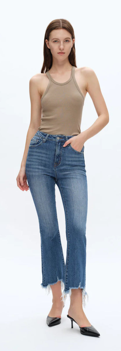 Bayeas Rita High Rise Frayed Hem Ankle Flare