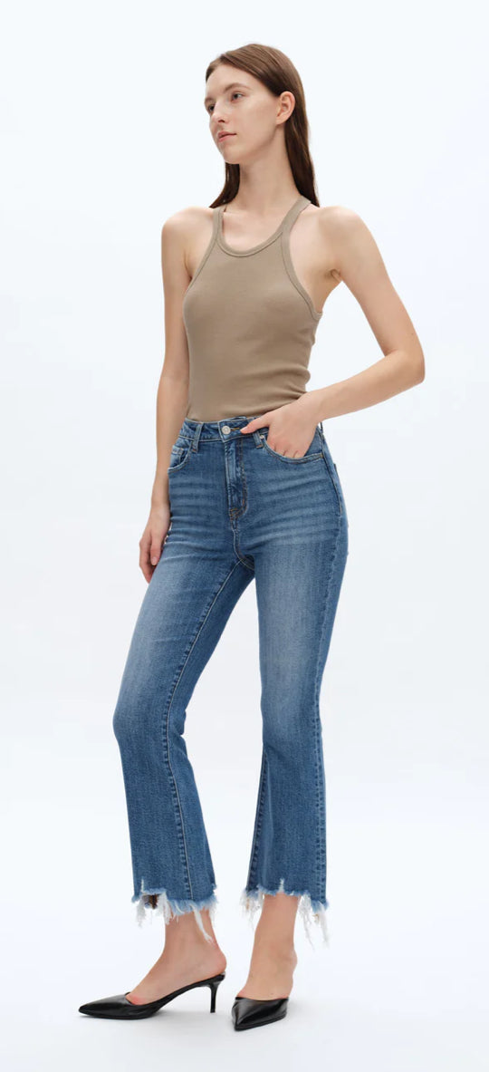 Bayeas Rita High Rise Frayed Hem Ankle Flare