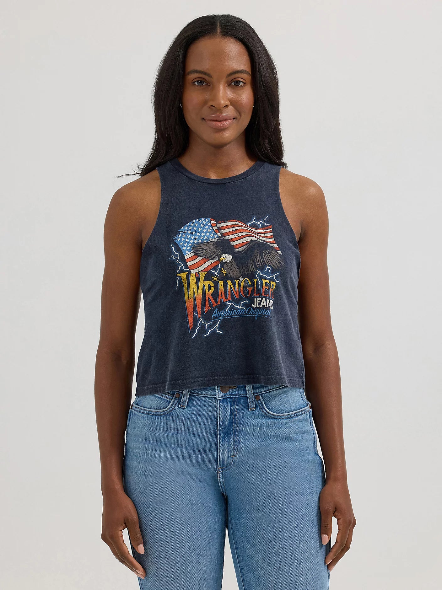 Wrangler festival cropped graphic tank - black eagle