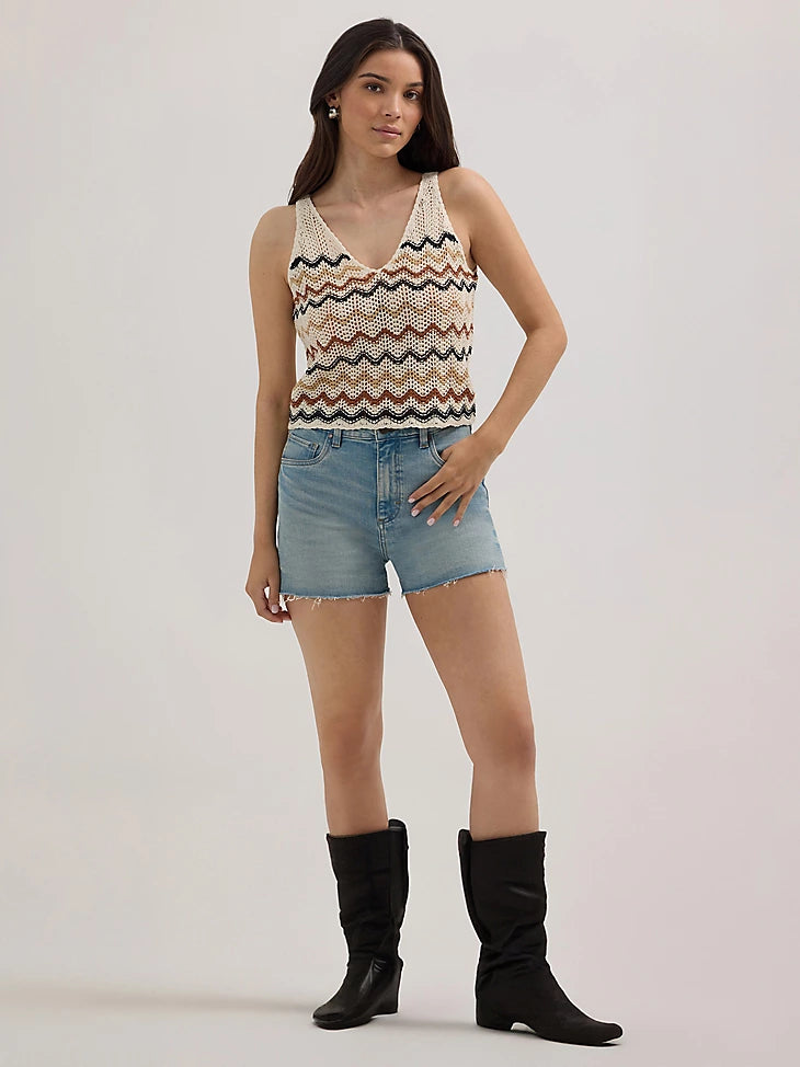 Wrangler crochet sweater tank - white chevron