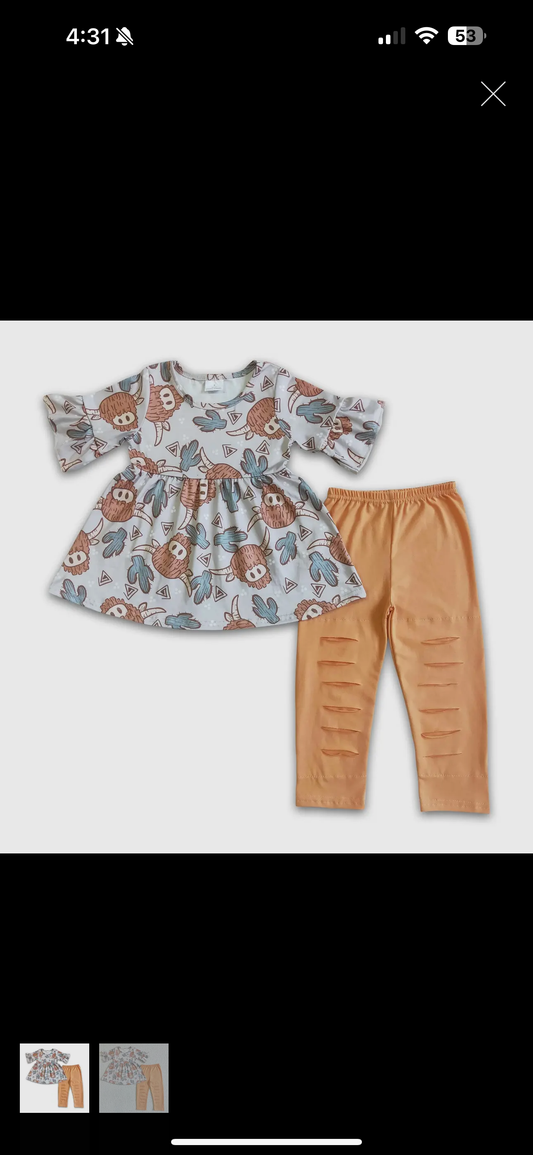 Highland Cow Cactus pant set