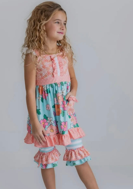 Peach and Teal floral 2pc