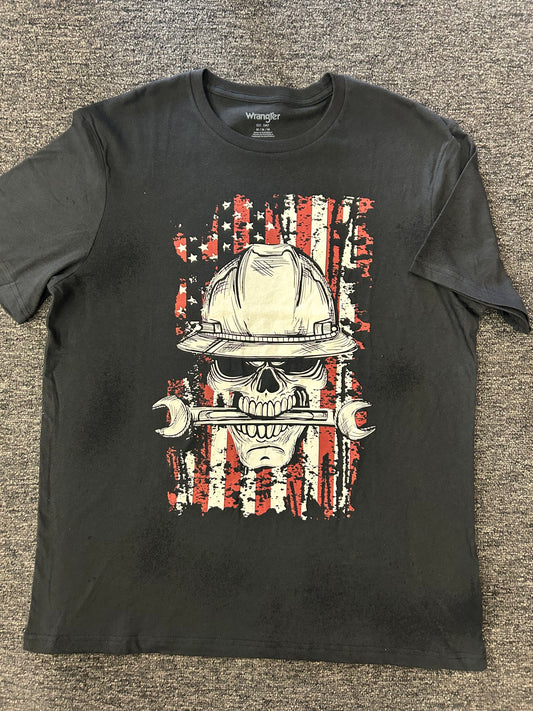 Wrangler worker skull tee black