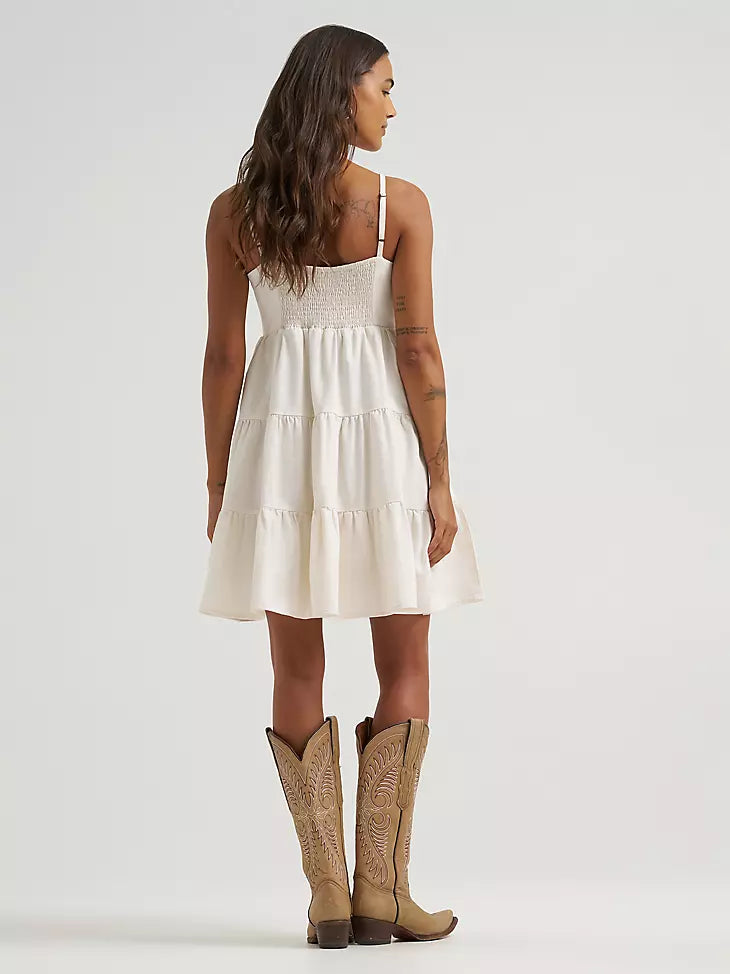 Wrangler Strappy Tiered Dress - white