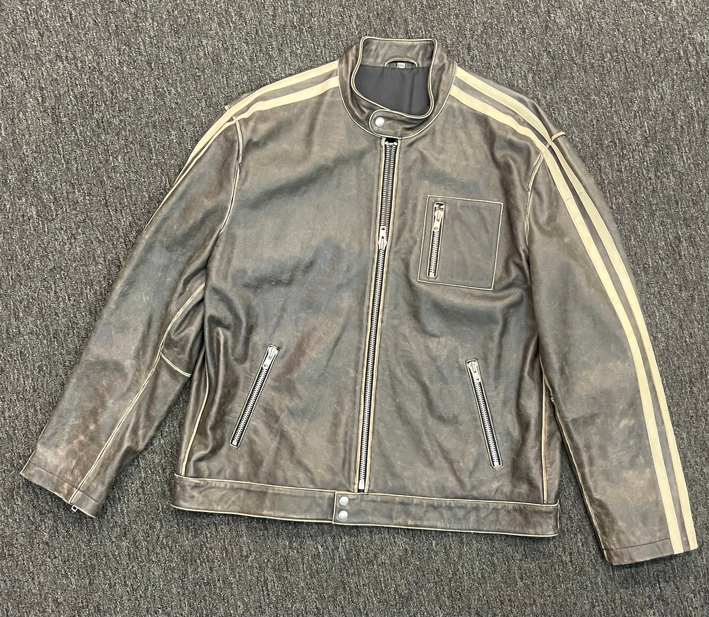 Scully Racing Stripe Leather Jacket - Charcoal