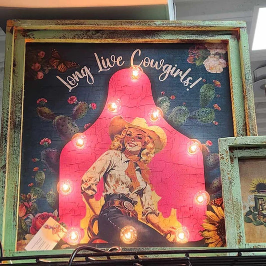 “Long Live Cowgirls” Square Lighted Wall Sign