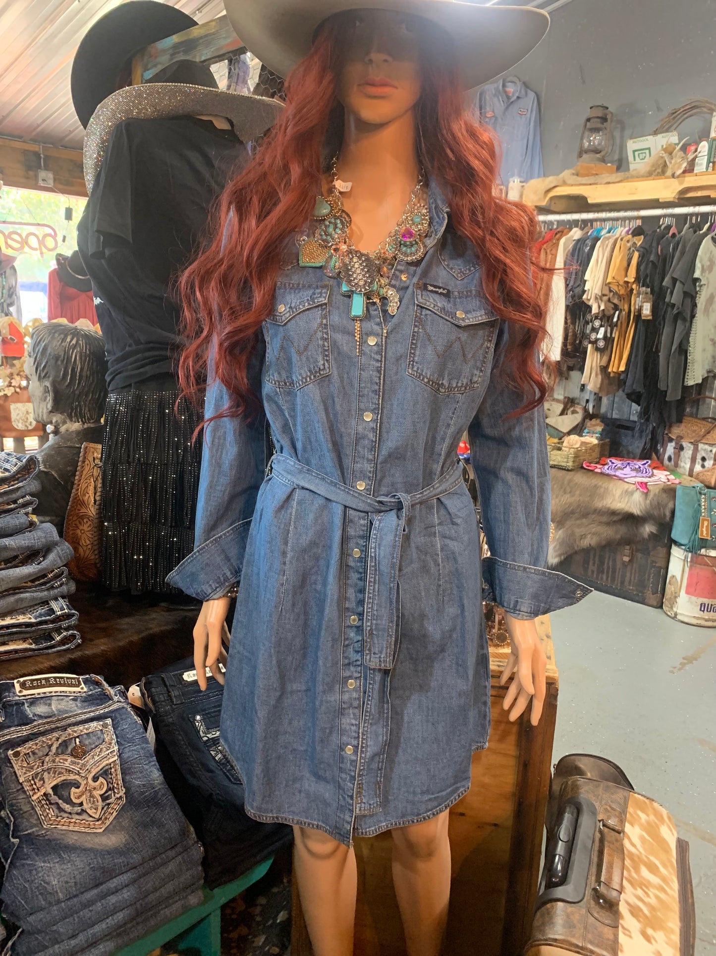 Wrangler Retro denim pearl snap shirt dress