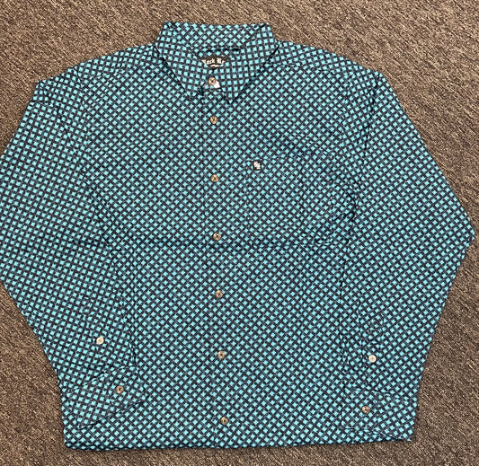 Rock Revival Teal/Black Diamond Print Button Up