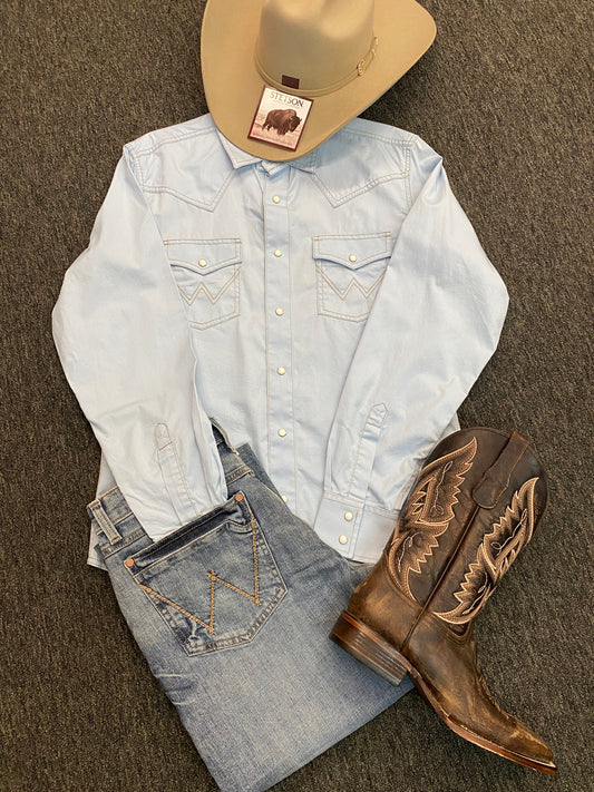 Wrangler Easter Blue Pearl Snap Button Down