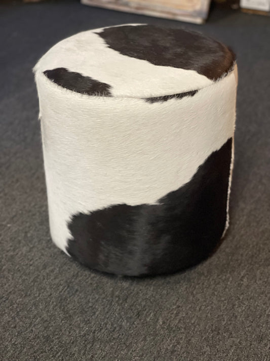 Genuine Cowhide Round Pouf Ottomon Footstool
