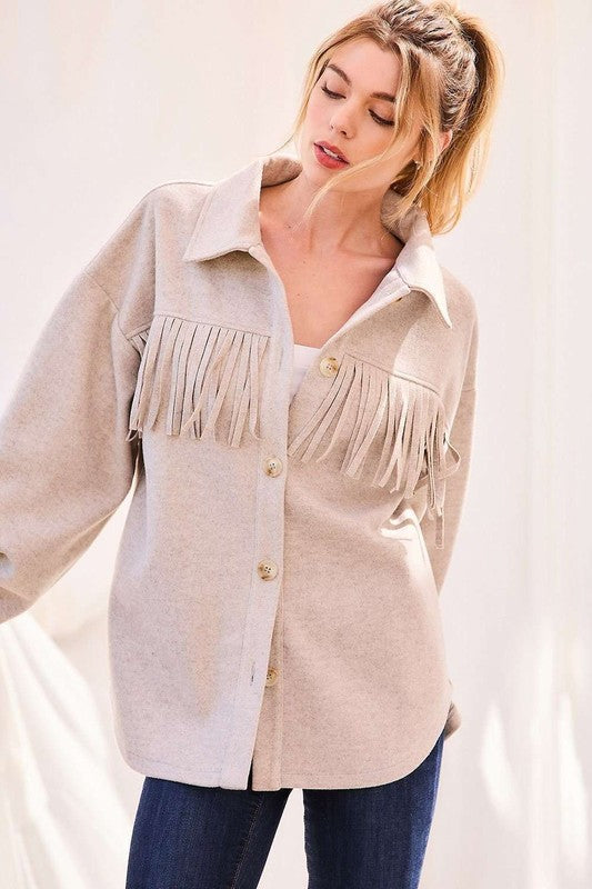 Dana fringe shacket - oatmeal