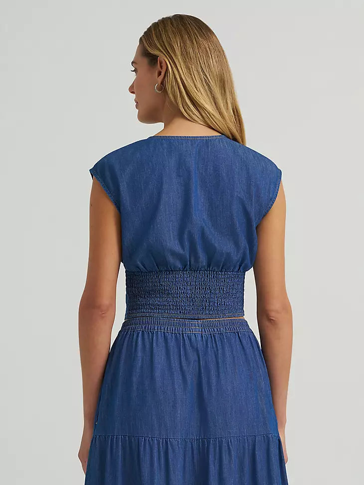 Wrangler Smocked Crop denim blouse
