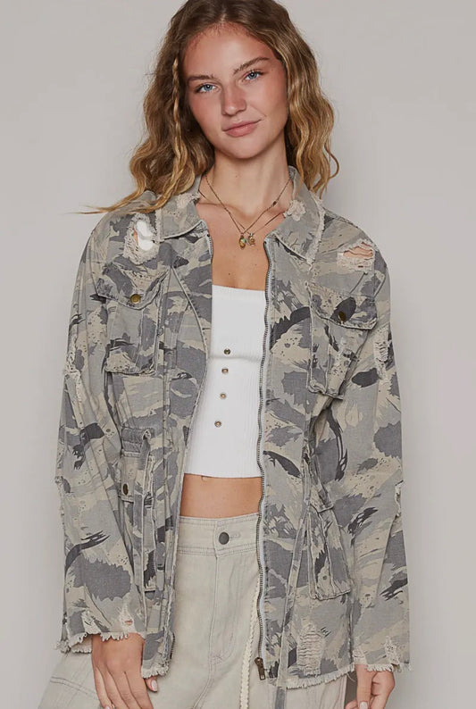 Cinch waist light Camo jacket