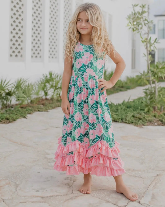 Tiered Green Tropical dress