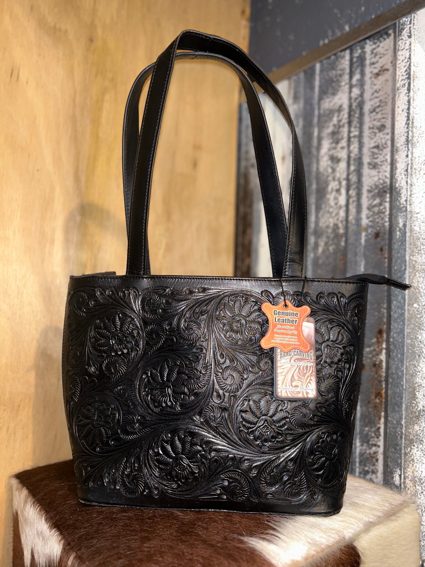 American Darling tooled bucket bag - black