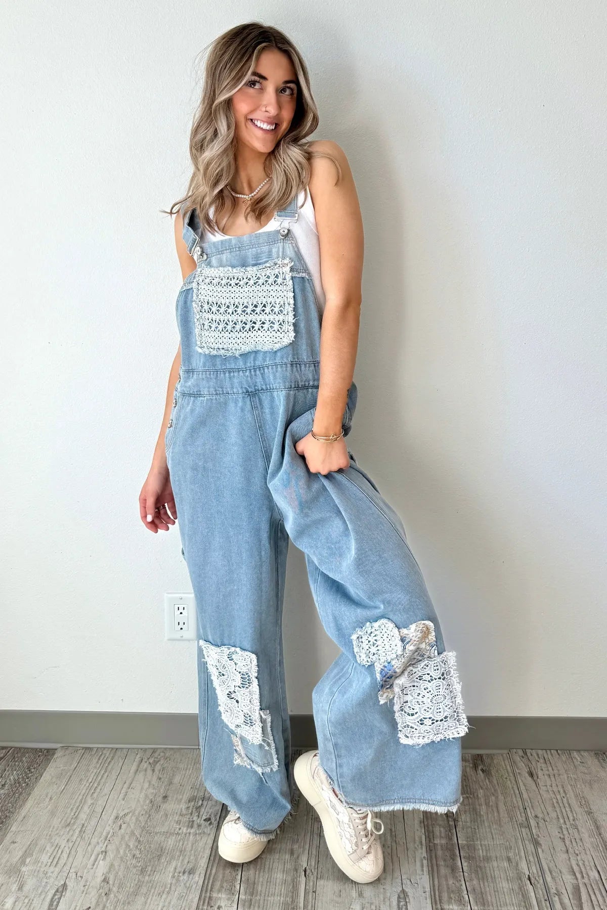 POL crochet lace overalls