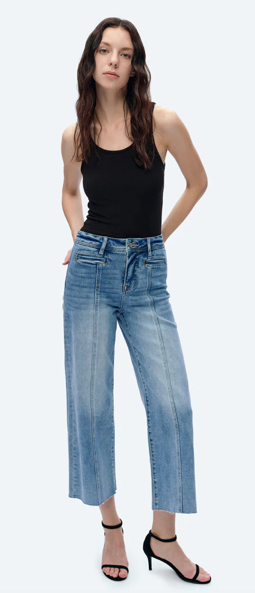 Bayeas High Rise Wide Leg raw hem denim - ice blue