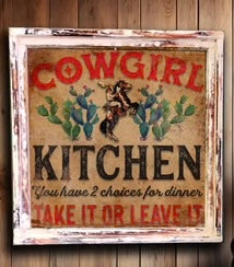 “Cowgirl Kitchen” 24” Square Framed Wallart