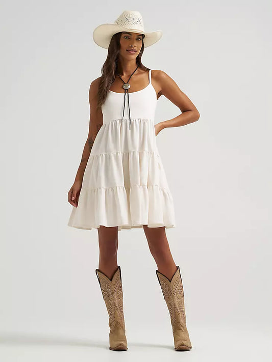 Wrangler Strappy Tiered Dress - white
