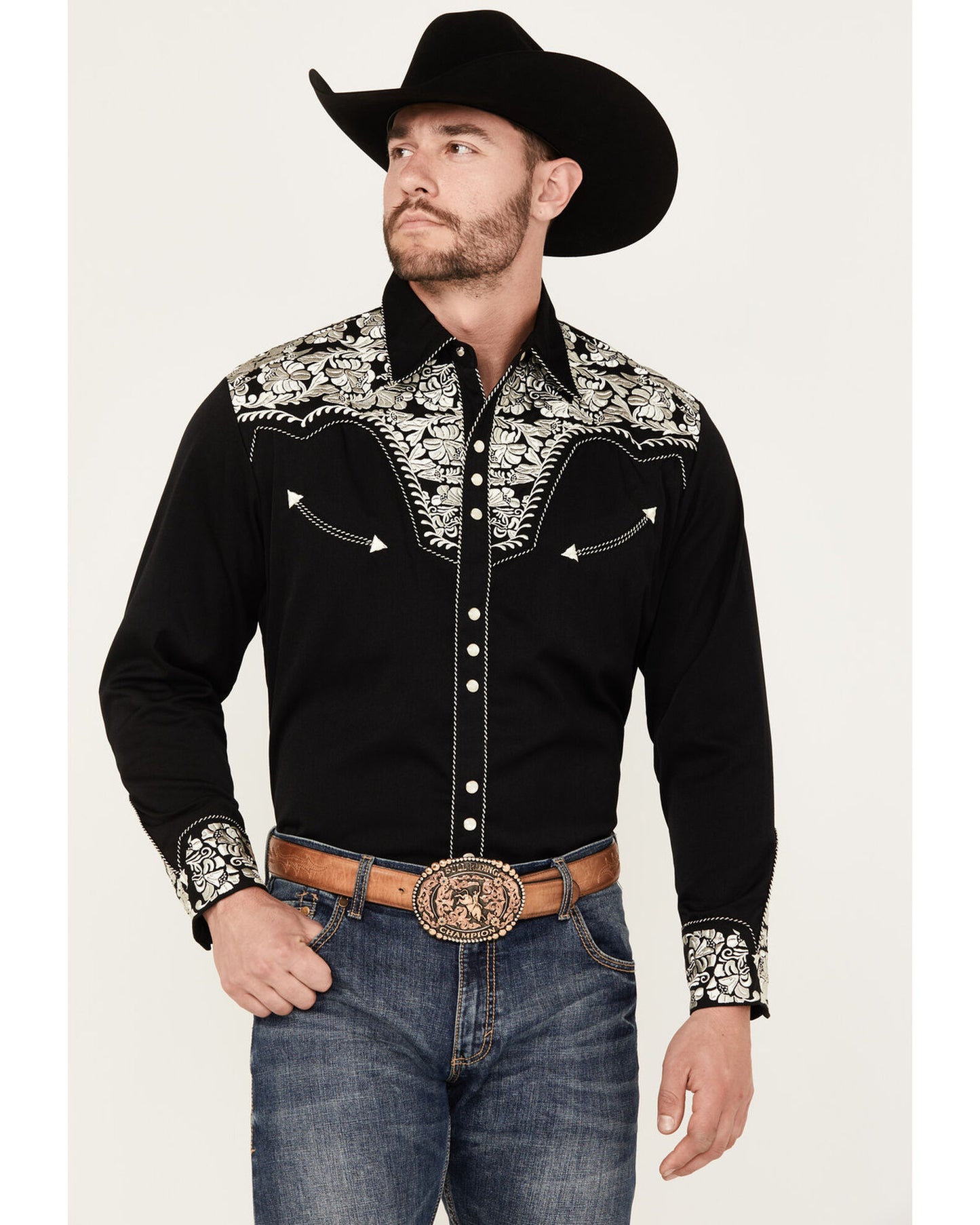 Scully Black with White Pearl Snap Button Down