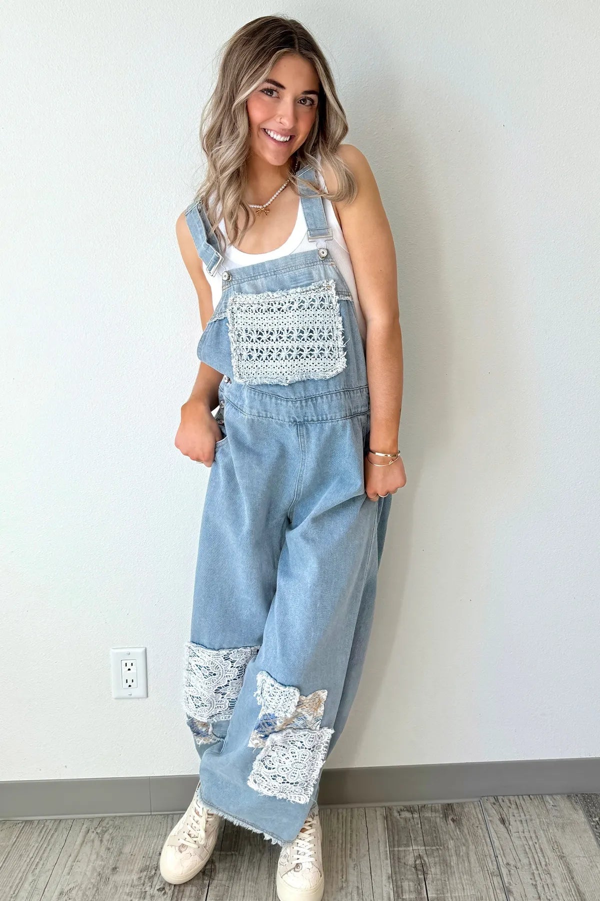 POL crochet lace overalls