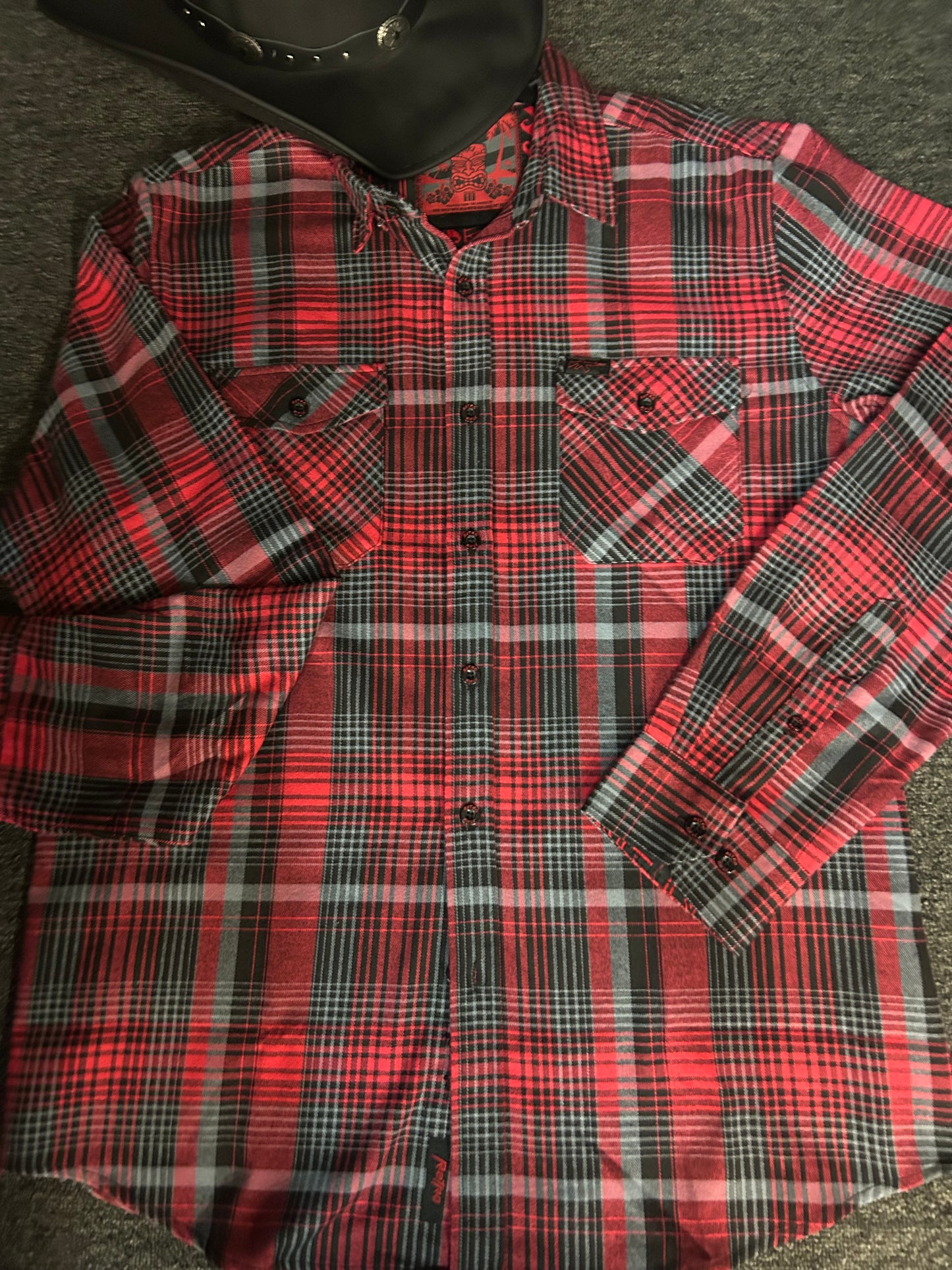 Retro Rifle Red/Black Plaid Flannel Button Up shirt