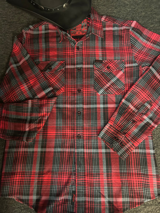 Retro Rifle Red/Black Plaid Flannel Button Up shirt