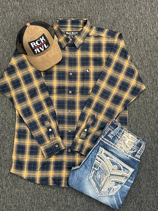 Rock Revival Navy & Gold Flannel