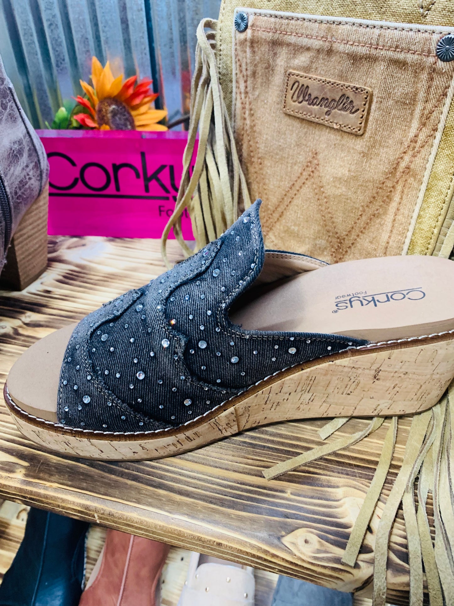 Corkys Neon Moon - black washed denim rhinestone