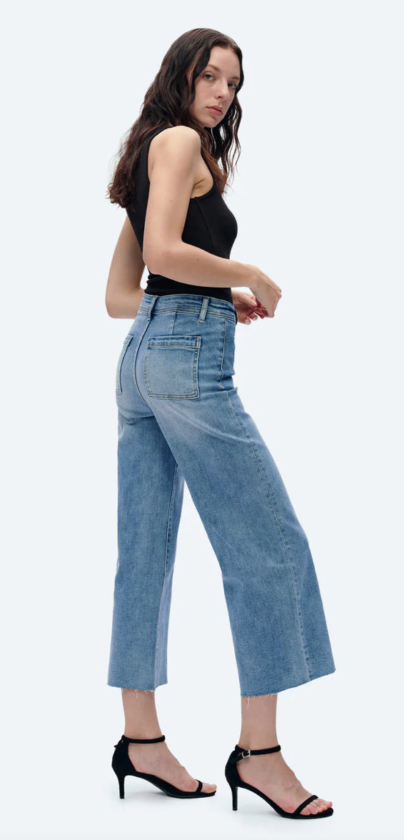 Bayeas High Rise Wide Leg raw hem denim - ice blue