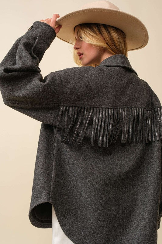 Dana fringe shacket - charcoal