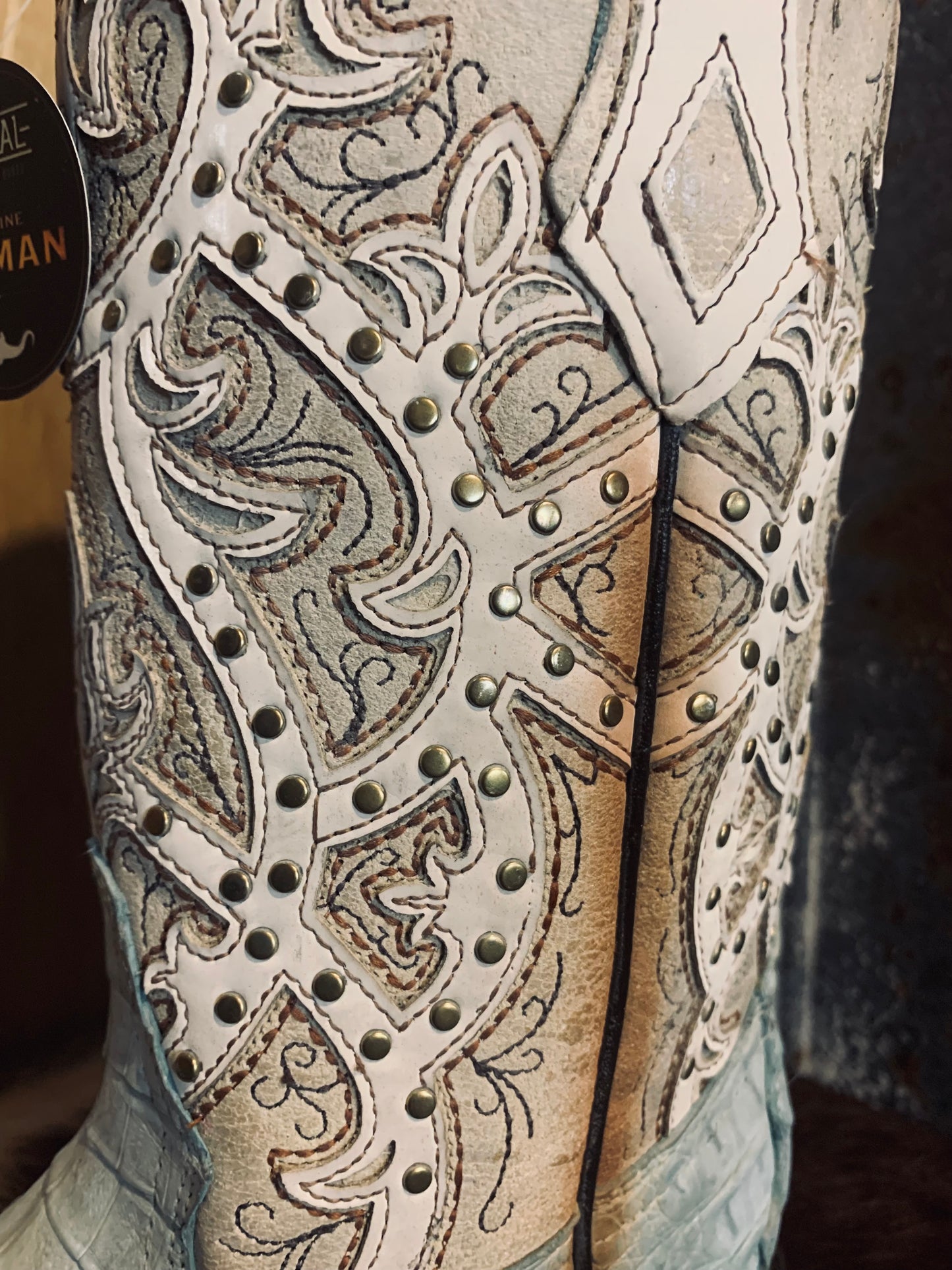 Corral Something Blue Caiman square toe boot