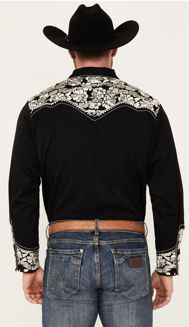 Scully Black with White Pearl Snap Button Down