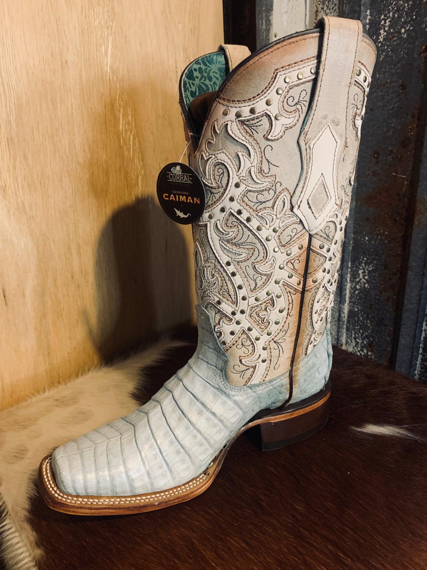 Corral Something Blue Caiman square toe boot