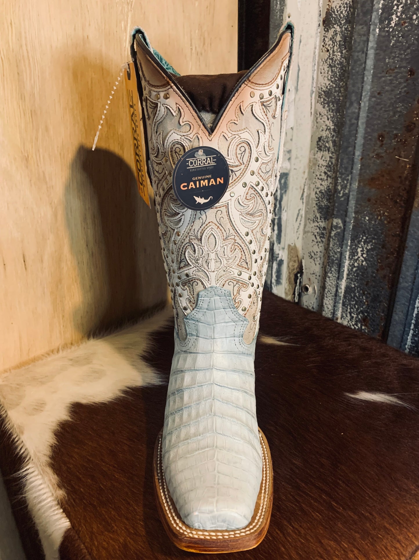 Corral Something Blue Caiman square toe boot