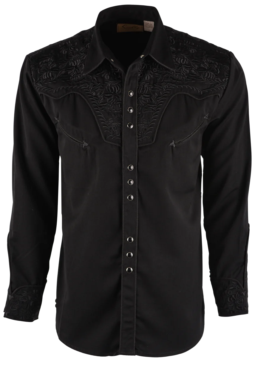 Scully Black embroidery Pearl Snap Button Down