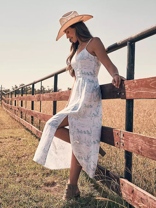 Wrangler Western Tank Maxi Dress - country toile