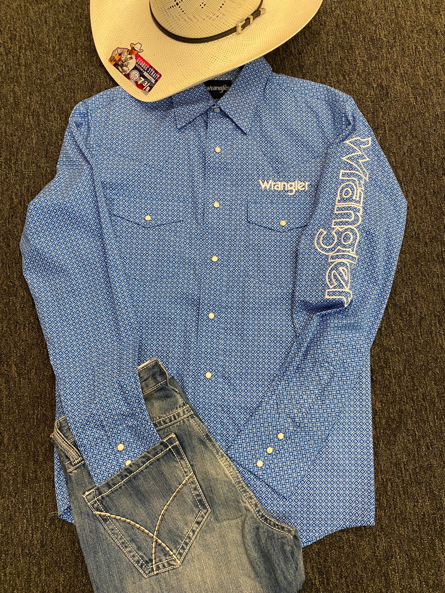 Wrangler Blue Diamond Pearl Snap Button Down