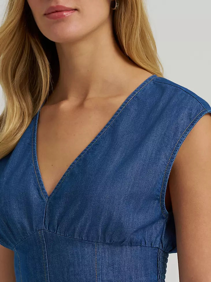 Wrangler Smocked Crop denim blouse