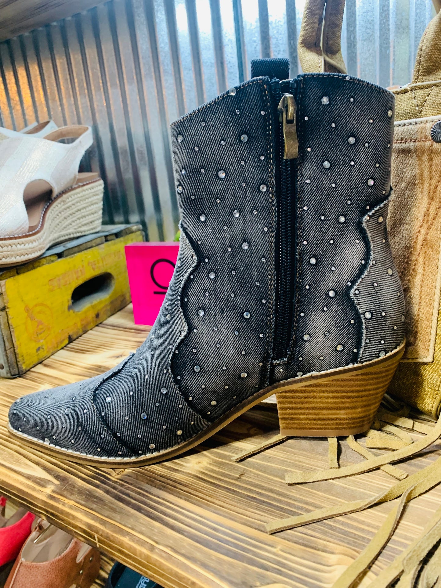 Corkys Front Row - black washed rhinestone