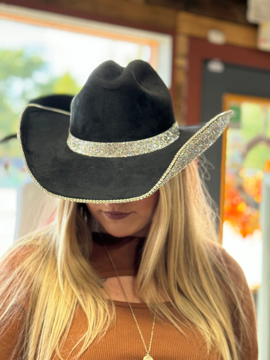 Black Velvet & Clear Rhinestone Nashville Hat